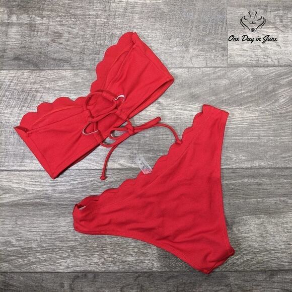 Shekini Bandeau Scallop Edge Bikini Swimsuit Size M - Picture 3 of 3